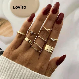 Lovito Anéis elegantes e lindos de metal liso casual para mulheres LFA44617