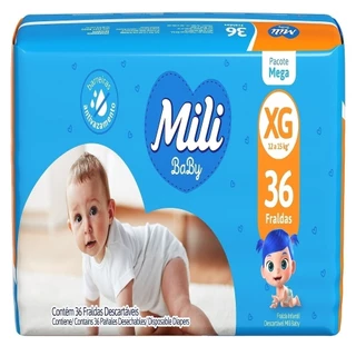 Fralda Descartavel Mili Baby Mega Tamanho XG - 6 Pacotes com 36 Fraldas