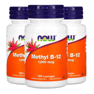 Kit 3x Vitamina B-12 1mg com Metilcobalamina Now 100Pastilhas/Made in Usa
