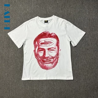 # T1 Gráfica Tee Crewneck Streetwear Vintage Graffiti Red Avatar Iron Wire Island Padrão Elíptico Impressão Unisexo Algodão Popular Plus Casal Coreano Camisetas Para Homens