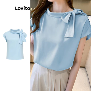 Lovito Blusa elegante com laço simples para mulheres L100MD236