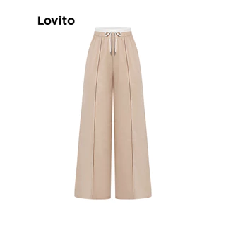 Lovito Calça Casual Colorblock Lisa para Mulheres L100MD489
