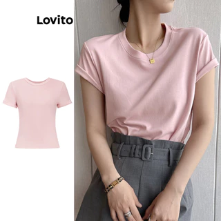 Lovito Camiseta básica casual lisa para mulheres L100MD265