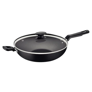 Panela Wok Tramontina 28cm 3,3l Loreto Antiaderente com tampa de vidro forno fogão assados cozidos churrasco