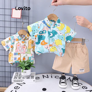 Lovito Conjuntos de shorts casuais com estampa de desenho animado e botões LNA80046