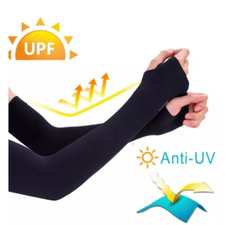 2 Pares Manguito Proteção Solar UV Fina Braço Seda Masculina Feminina Respirável 40cm