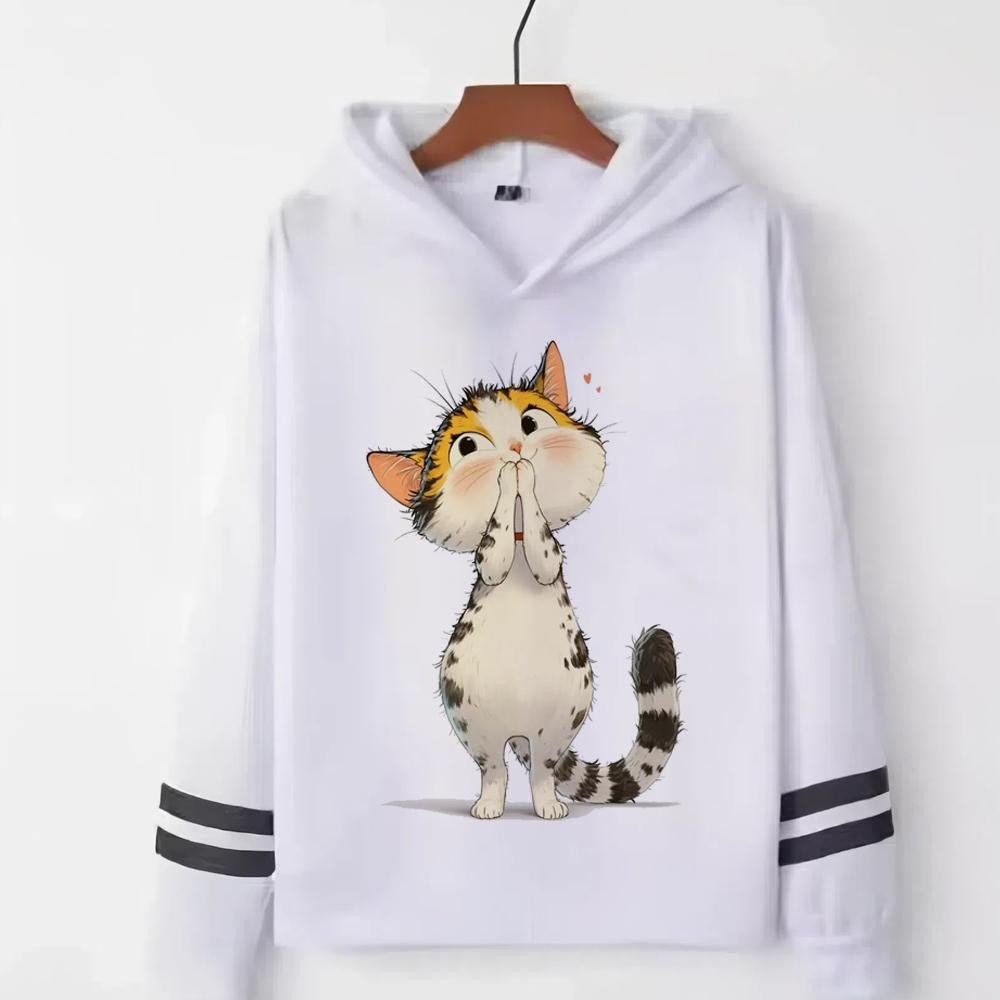 Gato hoodies Feminino Estilo Coreano y2k Estética Manga Longa Topo 2024