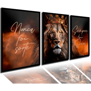 Quadros Decorativos Moderno Leao Nunca Foi Sorte Hd 3 Peças
