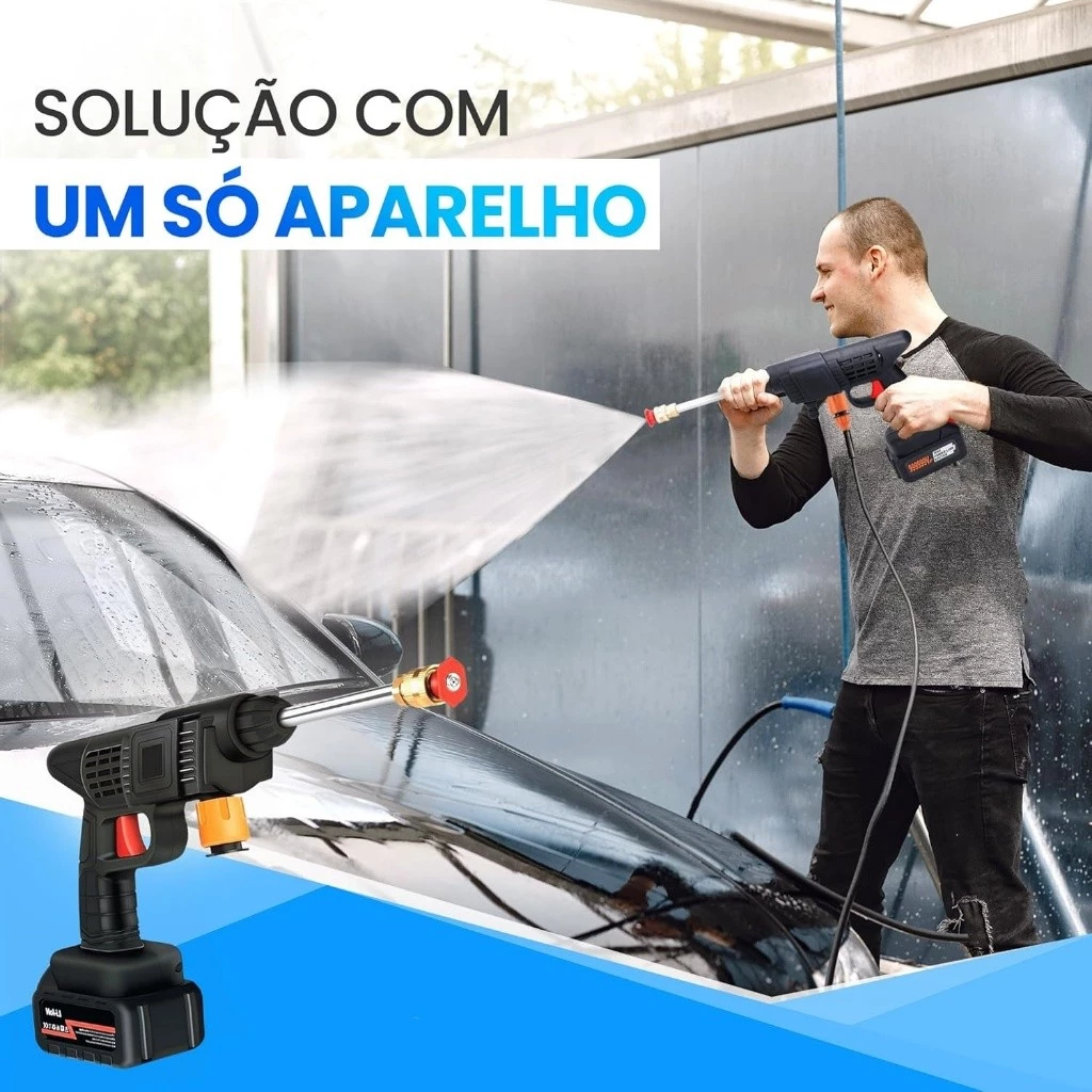 Lavadora Alta Pressão Lava Jato Portátil Recarregável Com Maleta e Acessórios Recarregável Sem Fio para Carros e Jardim