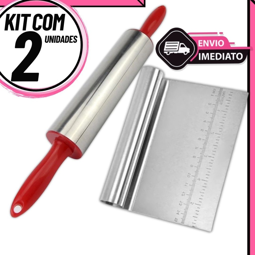 Kit Confeitaria Rolo de Massa + Raspador Espátula Tubular Co