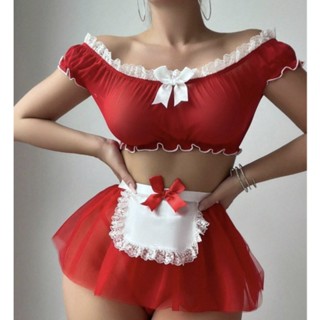 Sexy renda de um ombro roupa de empregada tentação Cosplay uniforme conjunto de Lingerie sexy