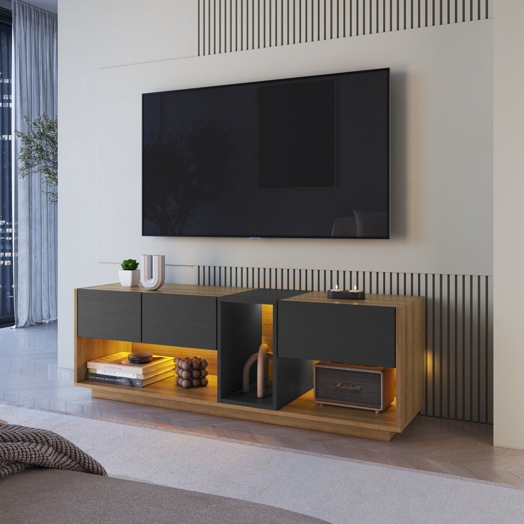Rack para Tv 55 Polegadas com Iluminação em Led Rgb com 3 Gavetas e 1 ...