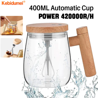 Caneca Misturadora Elétrica Auto Agitadora De 400ml Recarregável Com Tampa Portátil Para Café Chá Cacau Vidro De