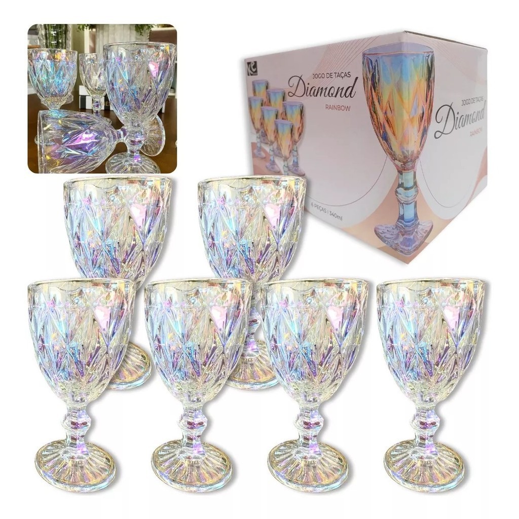 Kit 6 Taças Diamond Rainbow: Sofisticação e Brilho em Cada Ocasião