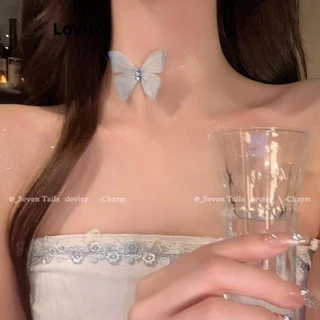 Lovito Colares casuais de strass borboleta para mulheres LFA40009