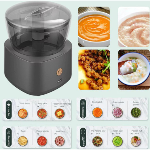 Cortador de Alimentos Pequeno Elétrico Sem Fio com Fundo Antiderrapante e Lâmina de Aço Inoxidável 300ml Cozinhar