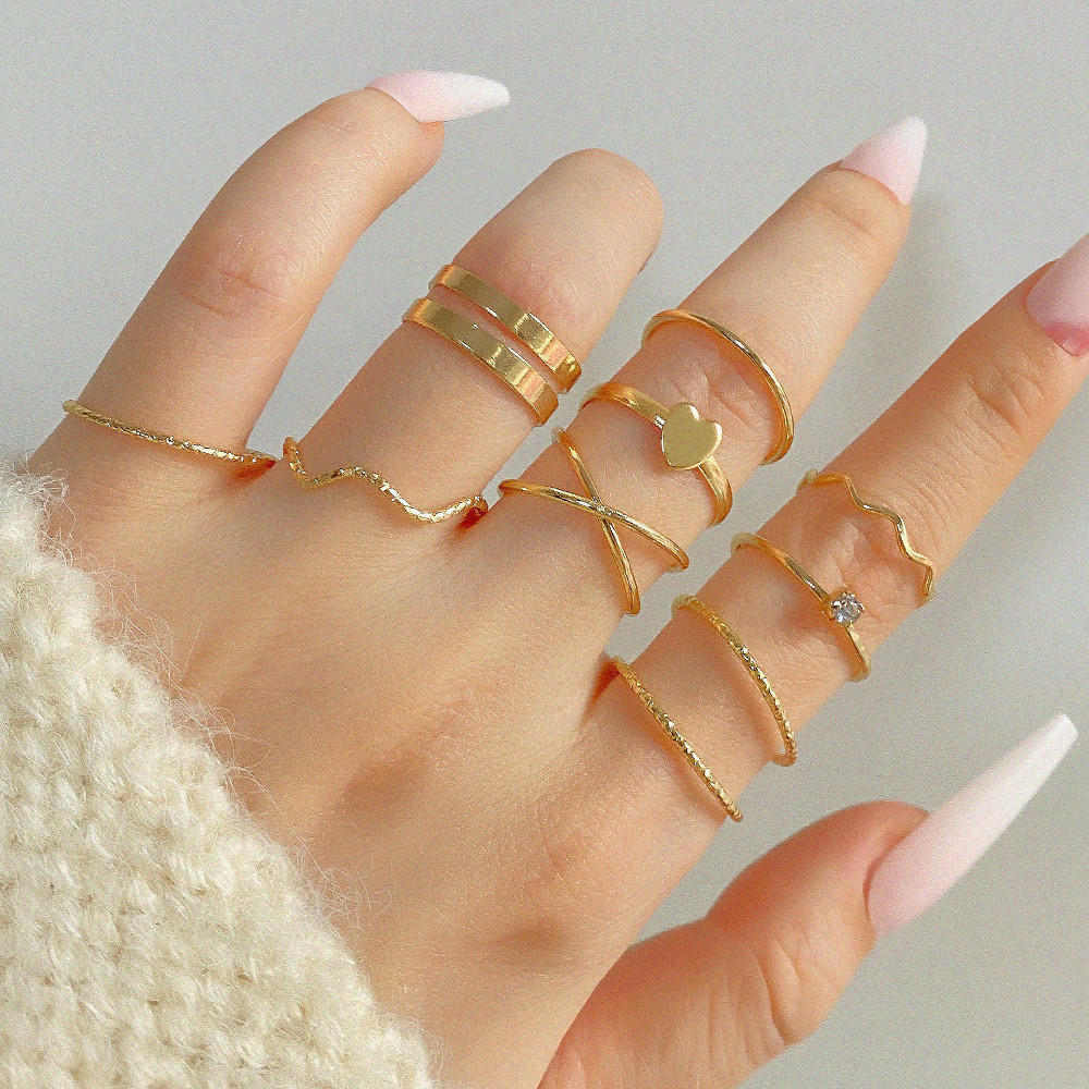 Nova Moda Retro Anel de Onda de Amor Conjunto de 9 peças Jóias de Casal