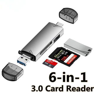 Leitor de Cartões 6 Em 1 OTG Tipo C USB 3.0 Micro SD para Telefones Celulares
