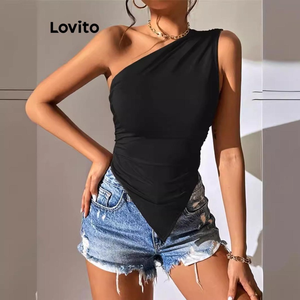 Lovito Regata casual lisa de cor pura para mulheres LNL71242