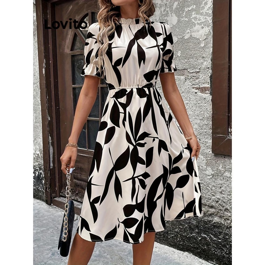Lovito Vestido elegante com babados florais para mulheres LNL72269