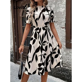 Lovito Vestido elegante com babados florais para mulheres LNL72269