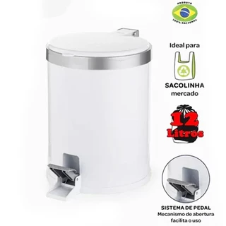Lixeira Pedal Cesto De Lixo Tampa 12 Litros Branca Cozinha Banheiro Viel