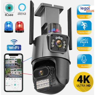 Câmera de segurança externa com lente dupla, resolução 4K e 6MP, com sirene policia