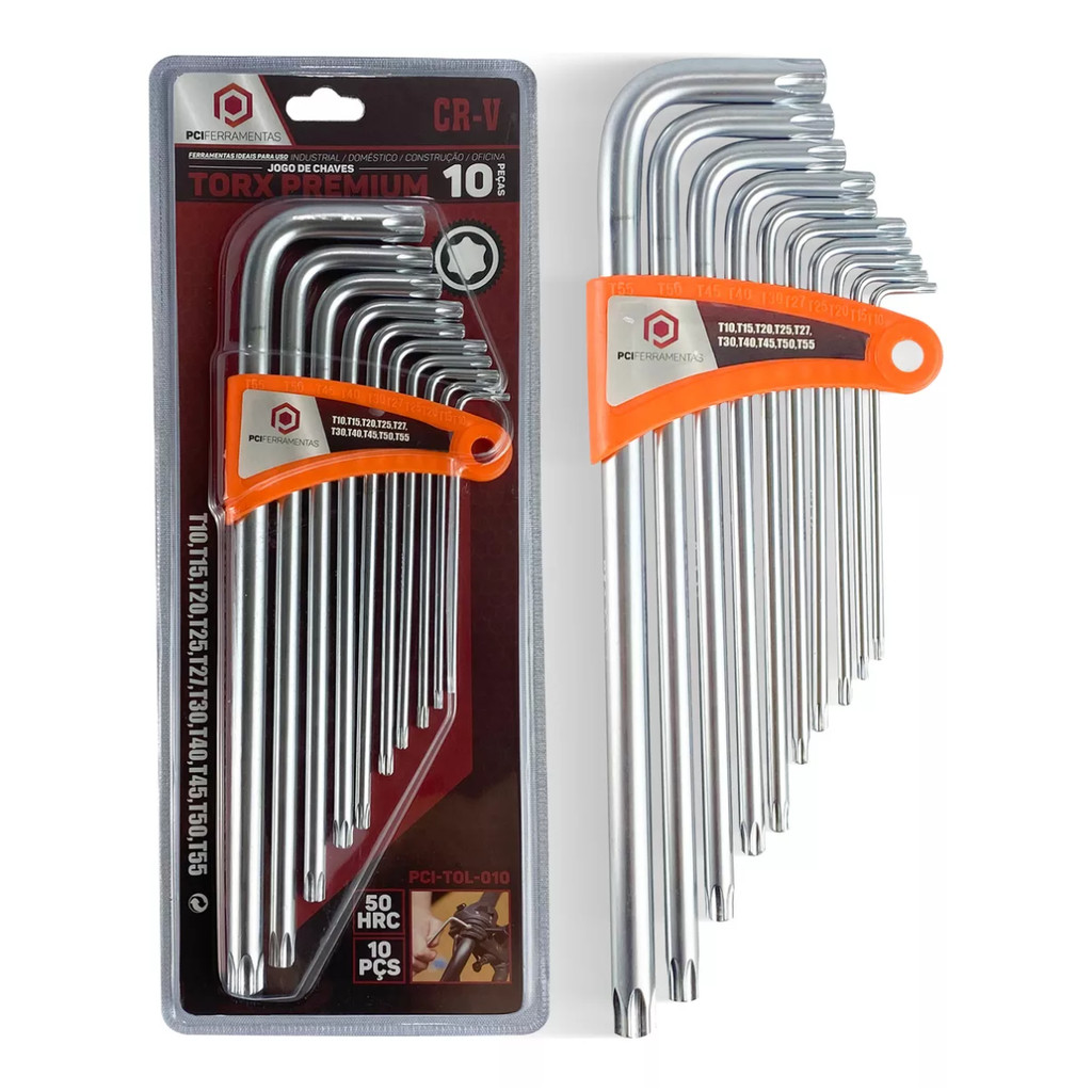Kit 10 Chaves Hexagoniais Torx Profissional Furo No Centro