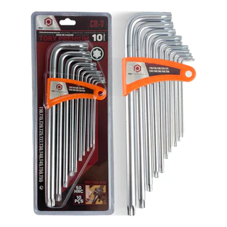 Kit 10 Chaves Hexagoniais Torx Profissional Furo No Centro