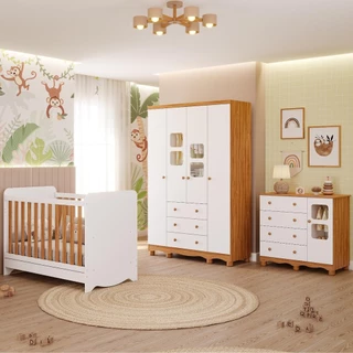 Quarto Bebê Completo Berço Americano Ben 3 Em1 Guarda Roupa 4 Portas e Cômoda Uli 4 Gavetas 100% MDF em Oferta na Shopee
