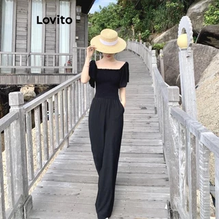 Lovito Macacão casual liso com bata para mulheres LNM75331
