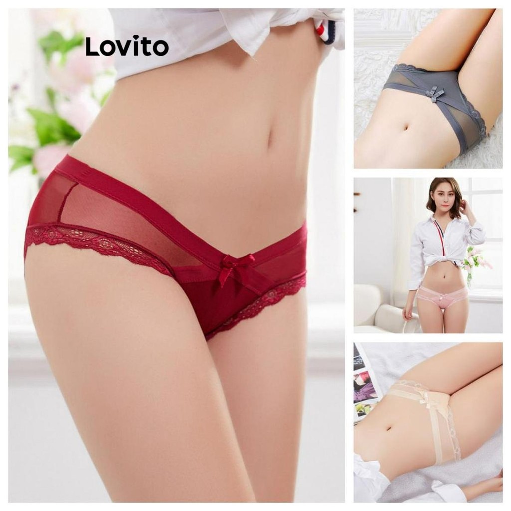 Lovito Calcinha casual lisa com gravata frontal para mulheres LCW06096