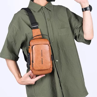 Bolsa de ombro impermeável de couro masculino USB Crossbody Bolsa com bloqueio de código  MARISA em Oferta na Shopee