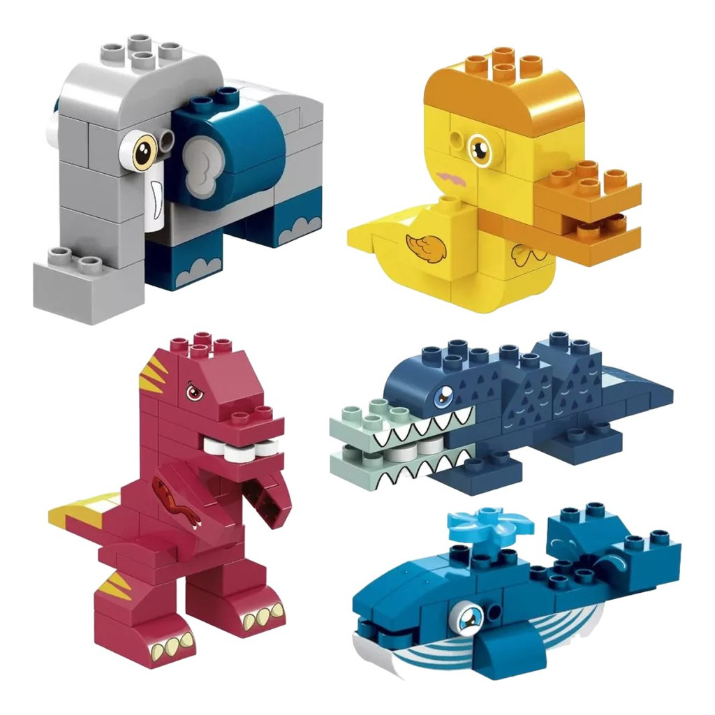 Blocos Duplos De Montar Animais Coloridos Criativo Crianças Brinquedo Educativo Elefante Jacaré Dino