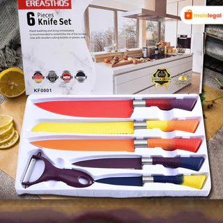 Conjunto de facas cortador colorido descascador cozinha gourmet 6 peças presente pacote de caixa de presente