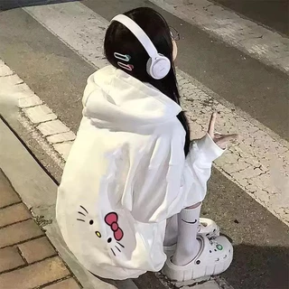 Blusa De Moletom Canguru Fofo Desenho Hello Kitty Fashion Streetwear Unissex Moda Coreana Pulôver Promoção Envio Rápido