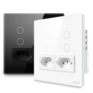 Ekaza Interruptor Inteligente Wifi 4 Botões 2 Tomadas 4x4 3500W