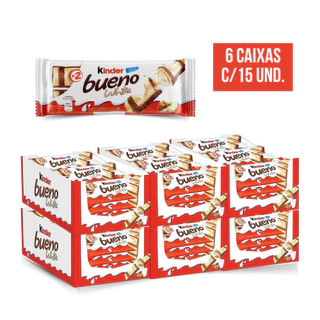 Caixa Kinder Bueno White Chocolate Branco Kit Com 90 Pacotes Wafer Duas Barrinhas T2 39g Crocante Cremoso Avelã Ferrero