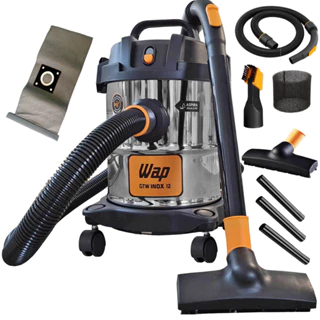 Aspirador de Pó e Água WAP GTW 12 Litros Barril Inox 1400W com Bocal de Sopro Rodas em Oferta na Shopee