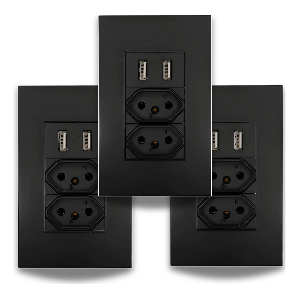 Tomada de Parede Dupla Com Entrada Usb 5V Bivolt - 3 em 1 Carregamento ...