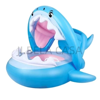 Boia com assento fralda Cama flutuante de tubarão com capa, fralda inflável, brinquedo de bebê, guarda-chuva de piscina