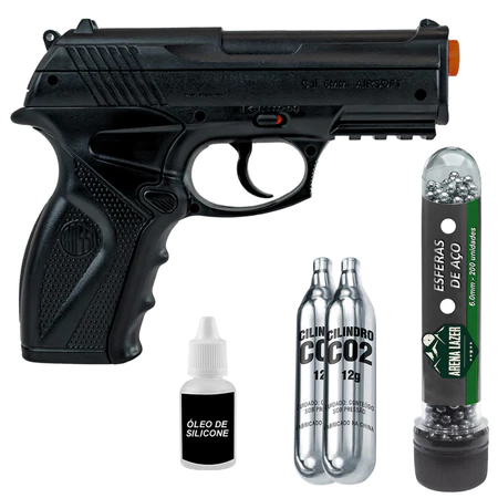 Pistola Airgun Rossi C11 6mm CO2 - Kit Completo P/ Tiros de Esferas Aço