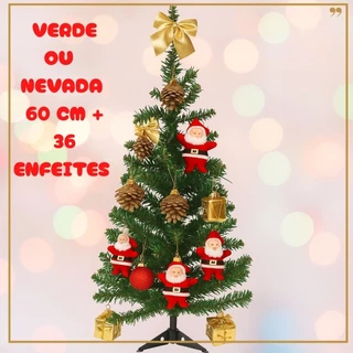 Árvore De Natal Pequena Com 36 Enfeites Decorada Para Mesa Escritório NEVADA ou VERDE