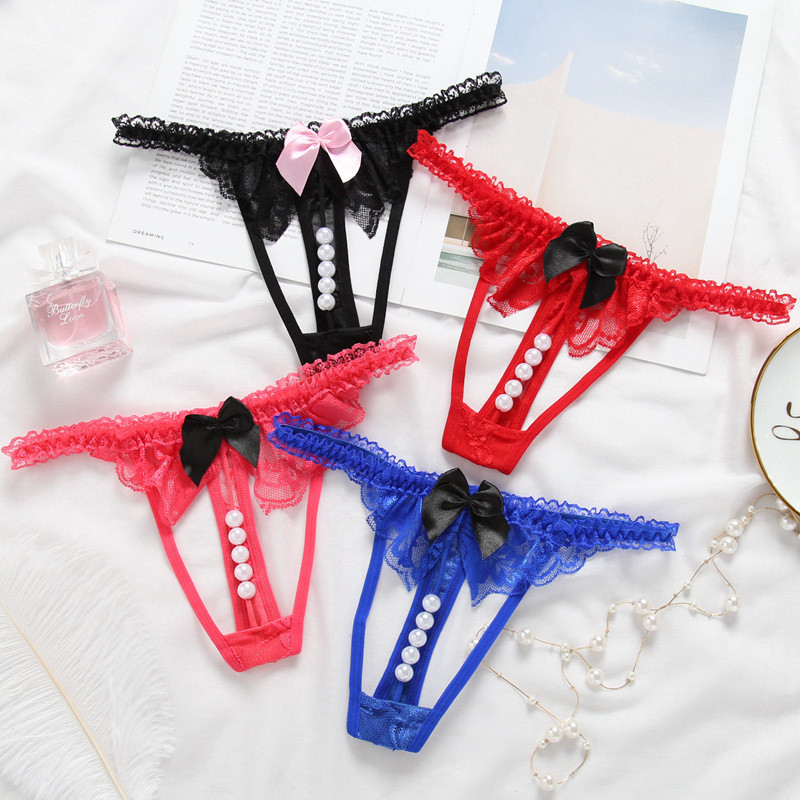 Calcinha de renda fofa japonesa cueca feminina pérola aberta oca ...