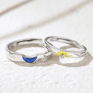 Anel de Casal Sun Moon Star Abertura Única Epoxy Ajustável Homens Mulheres Anel de Casal