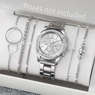 Relógio de Genebra Ladies Watch Fashion Diamond-studded Steel Band Pulseira de Quartzo Double Circle Bracelet (Sem Caixa)
