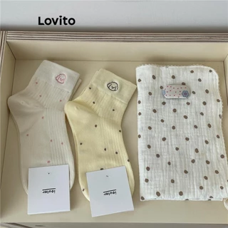 Lovito Meias esportivas bordadas com bolinhas para mulheres LNA72741