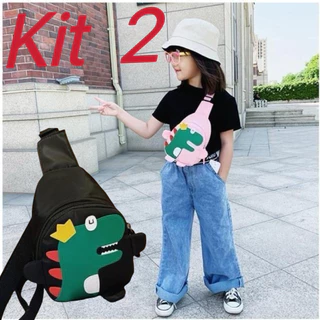 Kit 2 mochila infantil com dinossauro de desenho animado, alças de viagem ao ar livre em Oferta na Shopee