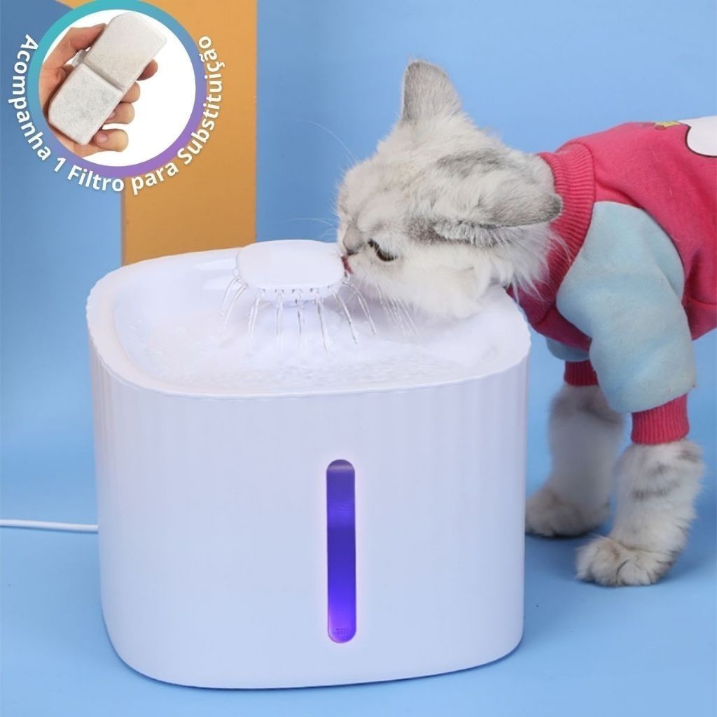 Bebedouro Fonte de Água Elevado Automático Com Filtro 3 Estágios Para Pet Cachorro Gato 3L