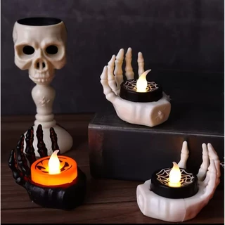 Vela Led Caveira Halloween Lanterna Artificial Decoração Adereços